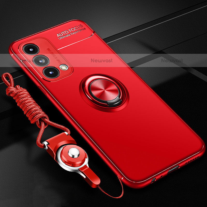 Ultra-thin Silicone Gel Soft Case Cover with Magnetic Finger Ring Stand JM3 for Oppo A93 5G Red