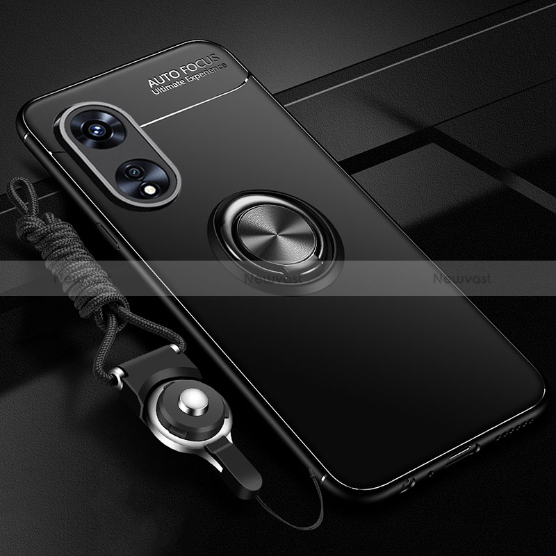 Ultra-thin Silicone Gel Soft Case Cover with Magnetic Finger Ring Stand JM3 for Oppo A97 5G Black