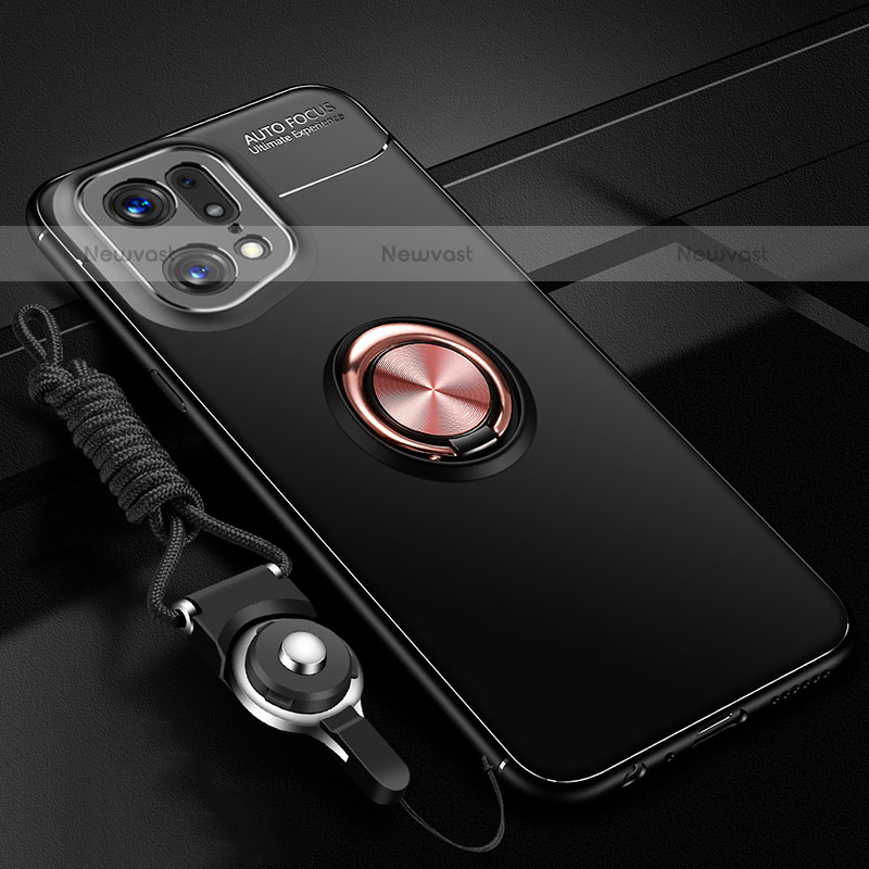 Ultra-thin Silicone Gel Soft Case Cover with Magnetic Finger Ring Stand JM3 for Oppo Find X5 Pro 5G