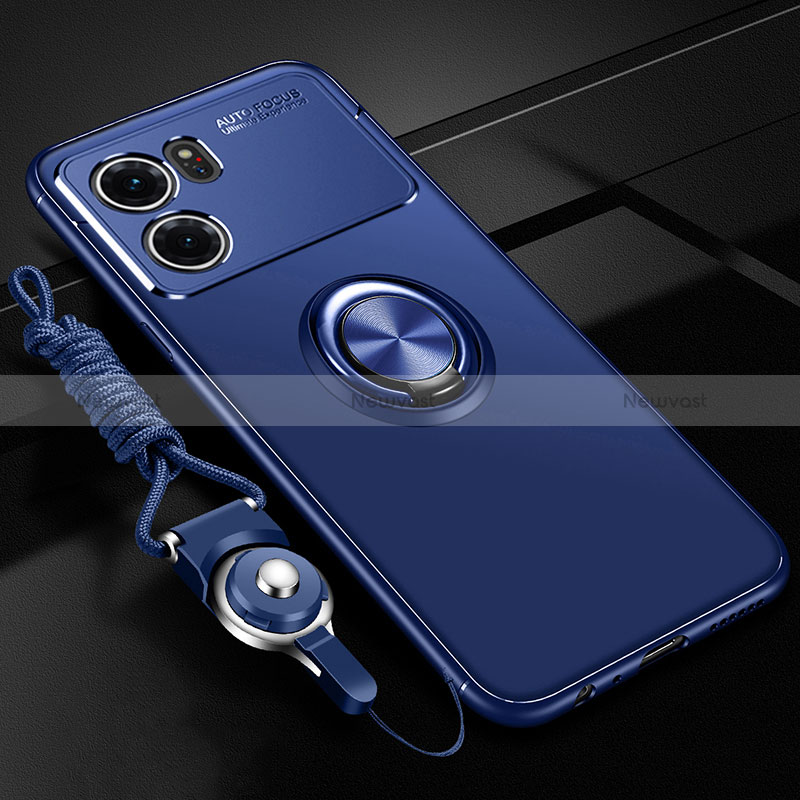 Ultra-thin Silicone Gel Soft Case Cover with Magnetic Finger Ring Stand JM3 for Oppo K10 5G Blue