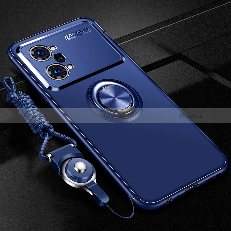 Ultra-thin Silicone Gel Soft Case Cover with Magnetic Finger Ring Stand JM3 for Oppo K10 Pro 5G Blue
