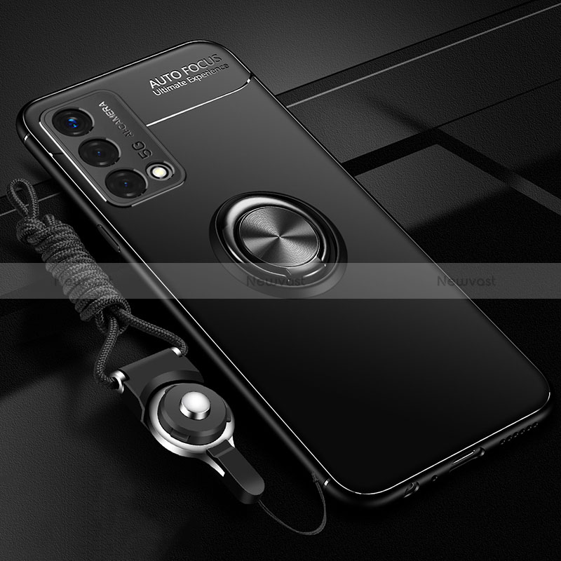 Ultra-thin Silicone Gel Soft Case Cover with Magnetic Finger Ring Stand JM3 for Oppo K9 5G Black