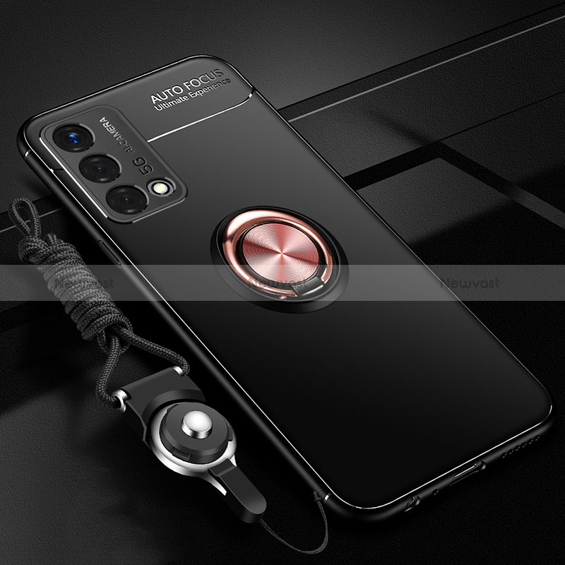 Ultra-thin Silicone Gel Soft Case Cover with Magnetic Finger Ring Stand JM3 for Oppo K9 5G Gold and Black