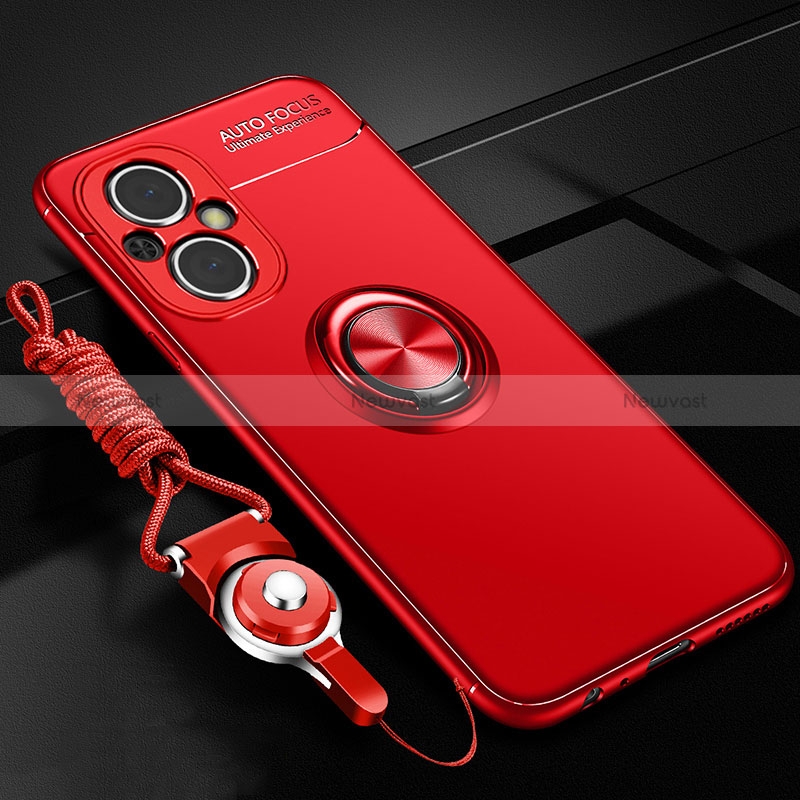 Ultra-thin Silicone Gel Soft Case Cover with Magnetic Finger Ring Stand JM3 for Oppo Reno7 Lite 5G Red