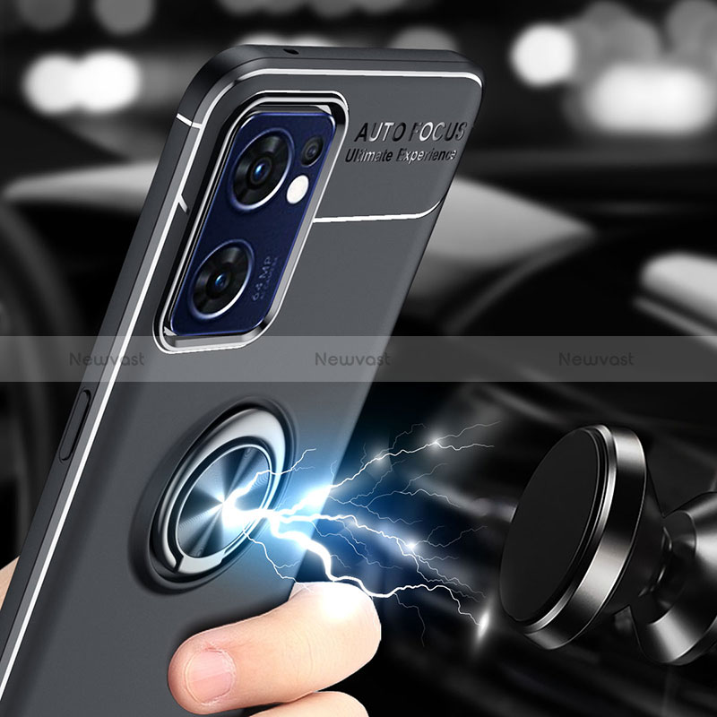 Ultra-thin Silicone Gel Soft Case Cover with Magnetic Finger Ring Stand JM3 for Oppo Reno7 SE 5G