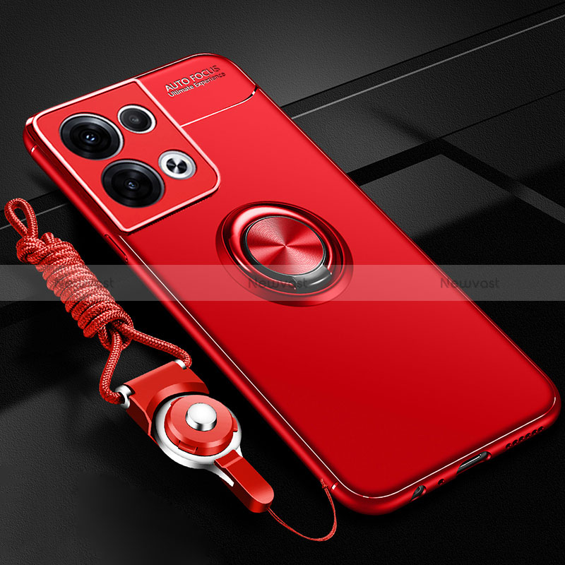 Ultra-thin Silicone Gel Soft Case Cover with Magnetic Finger Ring Stand JM3 for Oppo Reno8 Pro+ Plus 5G Red