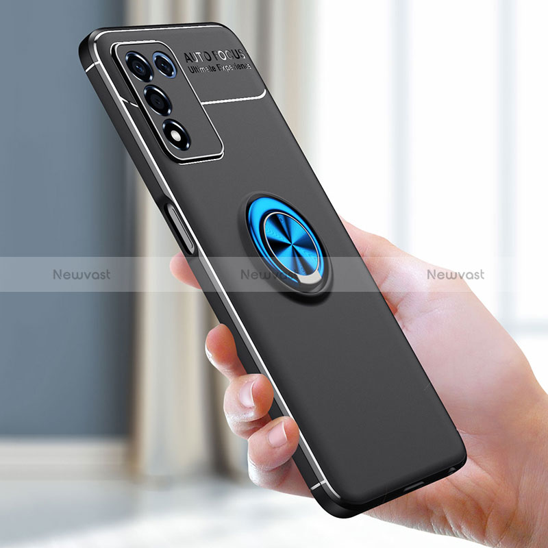 Ultra-thin Silicone Gel Soft Case Cover with Magnetic Finger Ring Stand JM3 for Realme 9 SE 5G