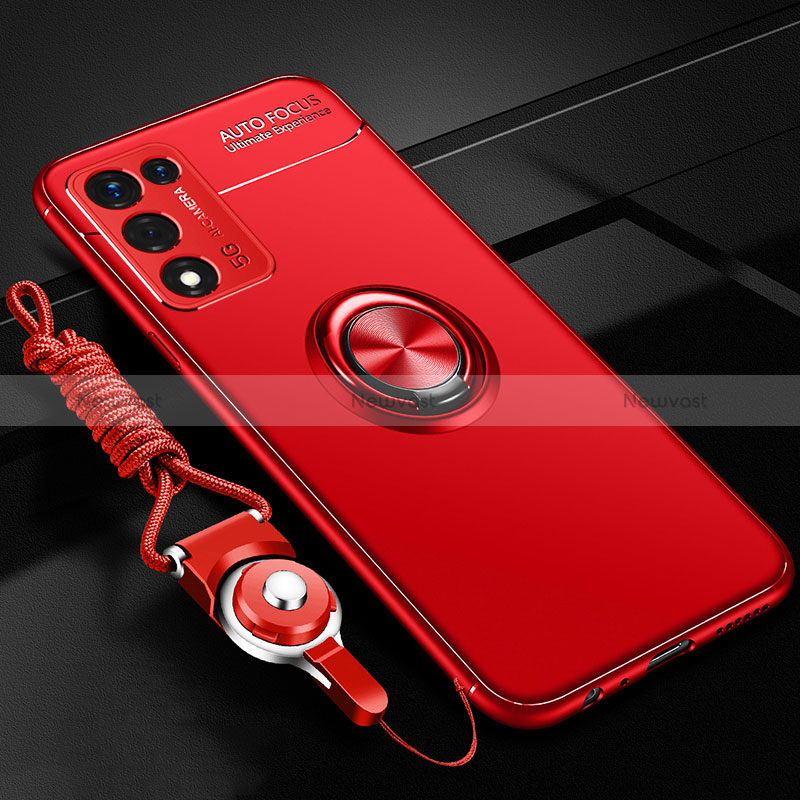 Ultra-thin Silicone Gel Soft Case Cover with Magnetic Finger Ring Stand JM3 for Realme Q3s 5G Red