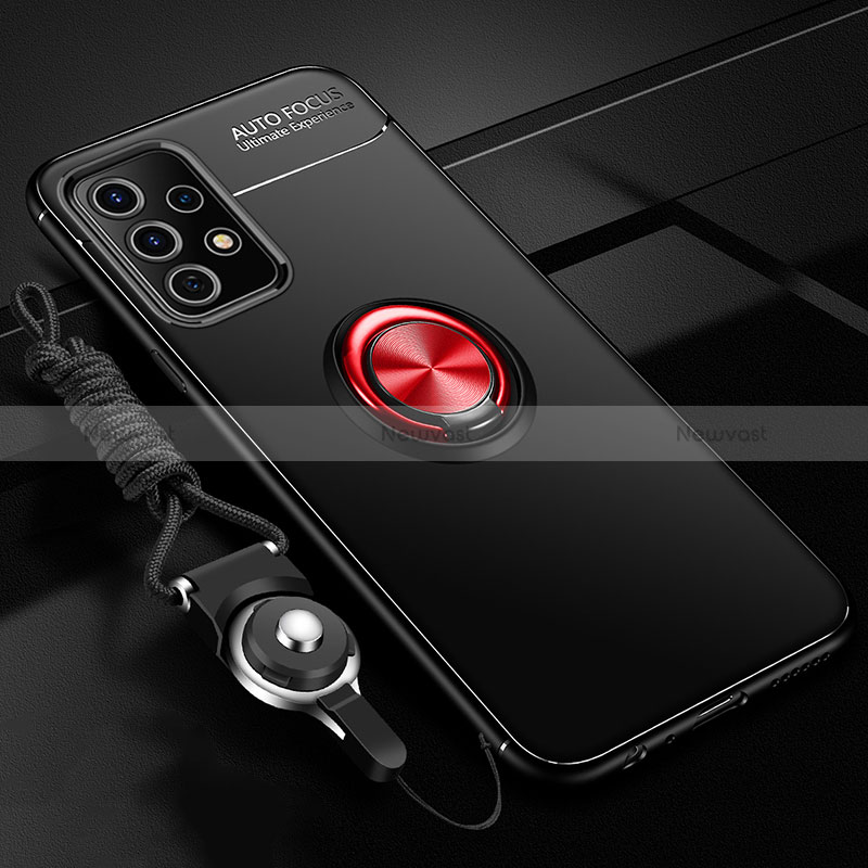 Ultra-thin Silicone Gel Soft Case Cover with Magnetic Finger Ring Stand JM3 for Samsung Galaxy A33 5G Red and Black