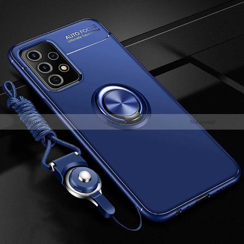 Ultra-thin Silicone Gel Soft Case Cover with Magnetic Finger Ring Stand JM3 for Samsung Galaxy A52 5G Blue