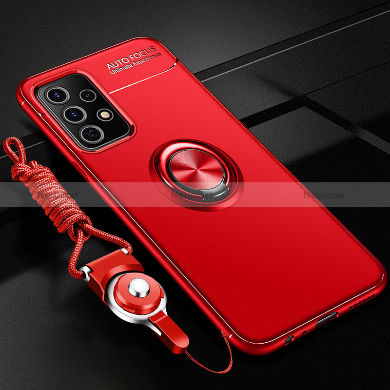Ultra-thin Silicone Gel Soft Case Cover with Magnetic Finger Ring Stand JM3 for Samsung Galaxy A52 5G Red and Black