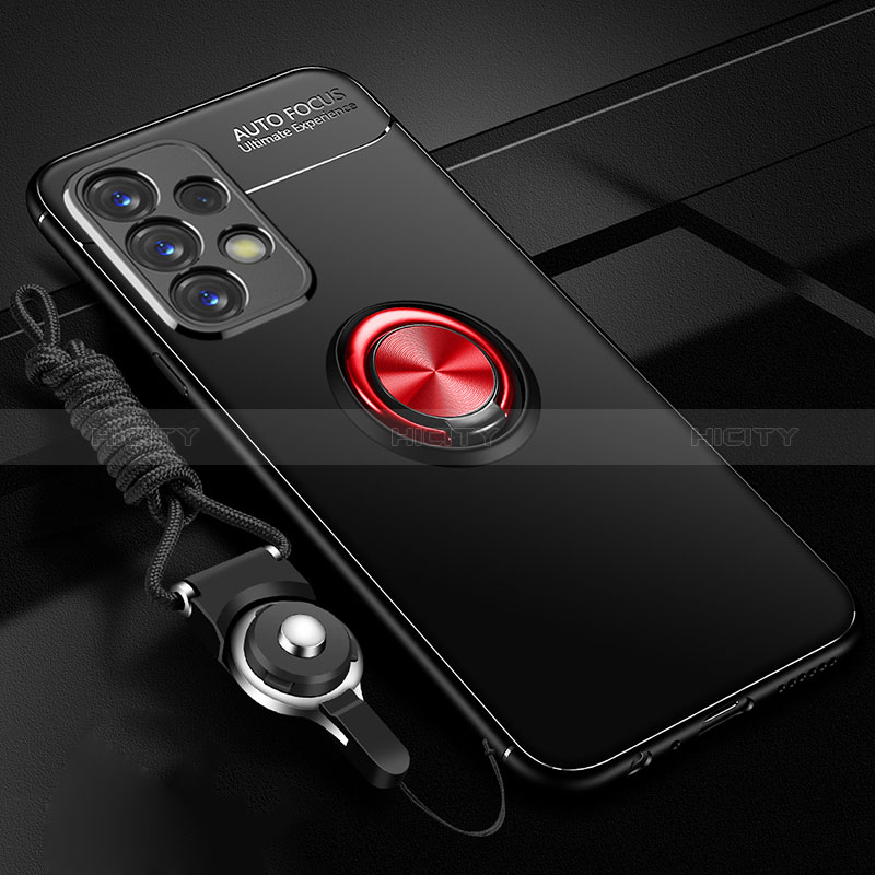 Ultra-thin Silicone Gel Soft Case Cover with Magnetic Finger Ring Stand JM3 for Samsung Galaxy A72 4G Red and Black