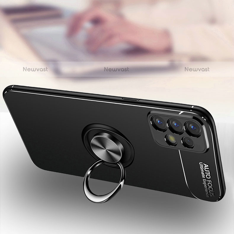 Ultra-thin Silicone Gel Soft Case Cover with Magnetic Finger Ring Stand JM3 for Samsung Galaxy M32 5G