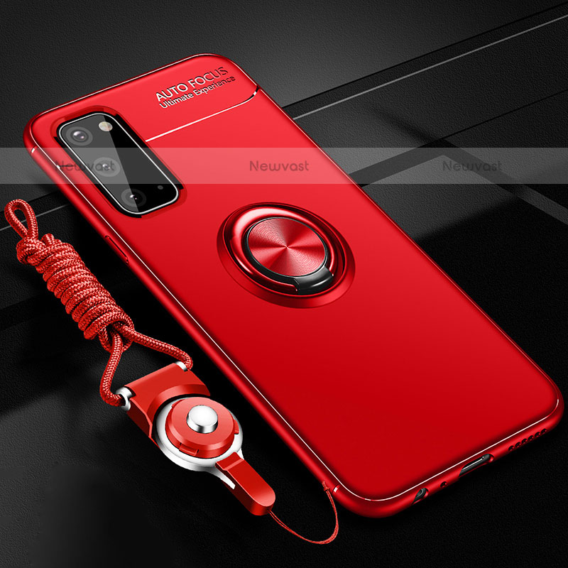 Ultra-thin Silicone Gel Soft Case Cover with Magnetic Finger Ring Stand JM3 for Samsung Galaxy S20 5G Red