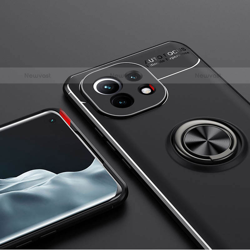 Ultra-thin Silicone Gel Soft Case Cover with Magnetic Finger Ring Stand K01 for Xiaomi Mi 11 Lite 4G