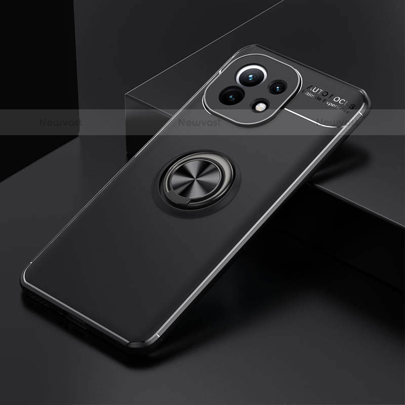 Ultra-thin Silicone Gel Soft Case Cover with Magnetic Finger Ring Stand K01 for Xiaomi Mi 11 Lite 4G Black