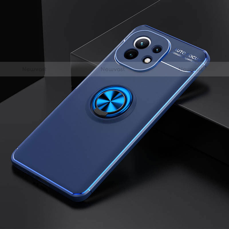 Ultra-thin Silicone Gel Soft Case Cover with Magnetic Finger Ring Stand K01 for Xiaomi Mi 11 Lite 5G NE Blue