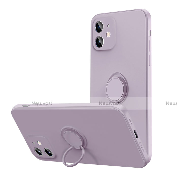 Ultra-thin Silicone Gel Soft Case Cover with Magnetic Finger Ring Stand N01 for Apple iPhone 12 Mini Clove Purple