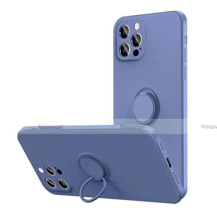 Ultra-thin Silicone Gel Soft Case Cover with Magnetic Finger Ring Stand N01 for Apple iPhone 12 Pro Lavender Gray