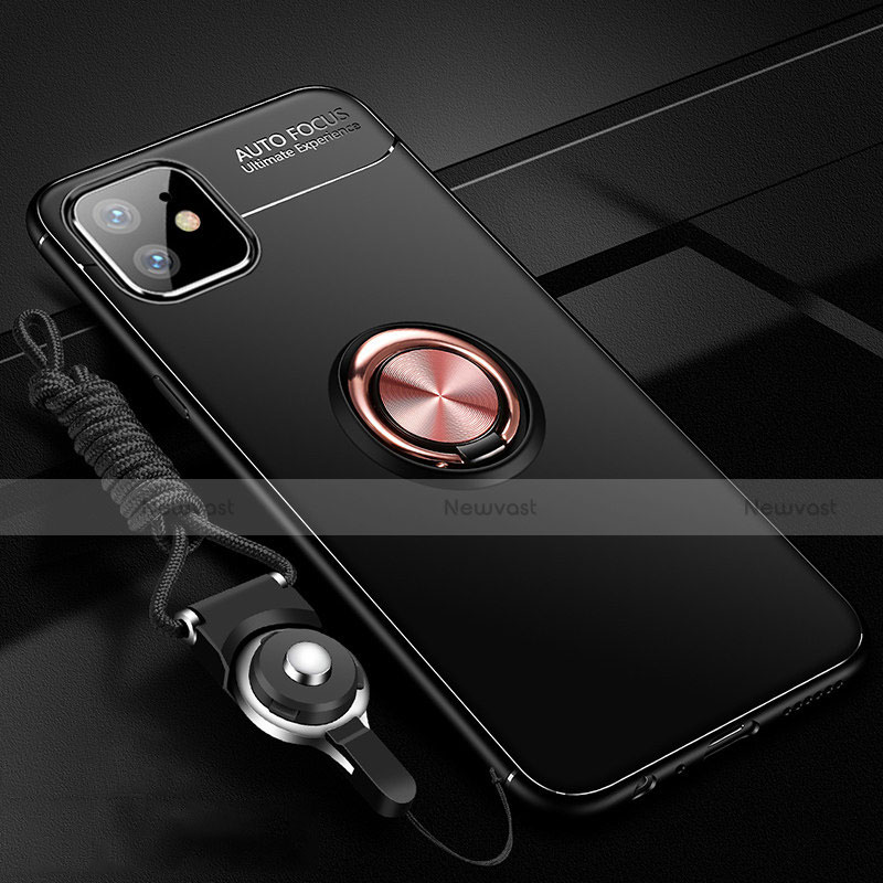 Ultra-thin Silicone Gel Soft Case Cover with Magnetic Finger Ring Stand N03 for Apple iPhone 12 Mini