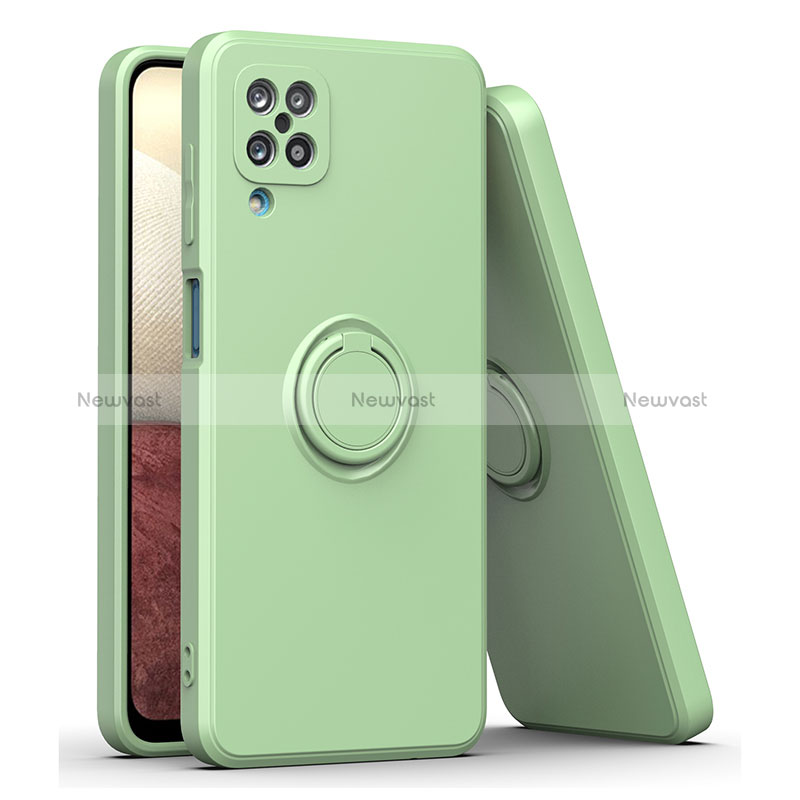 Ultra-thin Silicone Gel Soft Case Cover with Magnetic Finger Ring Stand QW1 for Samsung Galaxy A12 5G Army green