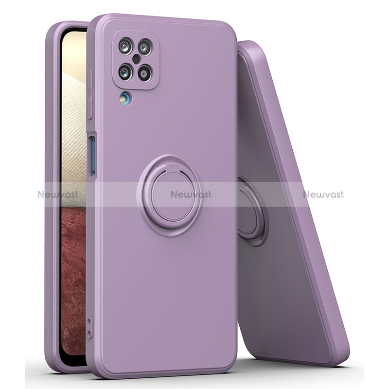 Ultra-thin Silicone Gel Soft Case Cover with Magnetic Finger Ring Stand QW1 for Samsung Galaxy A12 5G Purple