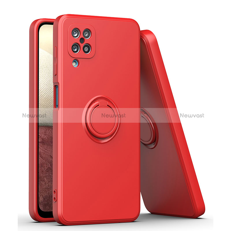 Ultra-thin Silicone Gel Soft Case Cover with Magnetic Finger Ring Stand QW1 for Samsung Galaxy A12 5G Red