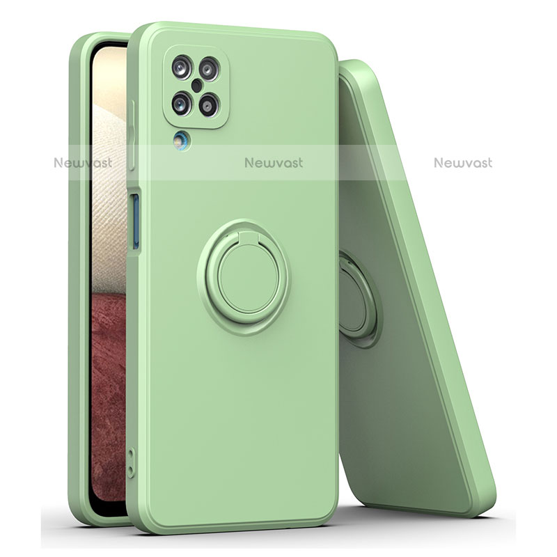 Ultra-thin Silicone Gel Soft Case Cover with Magnetic Finger Ring Stand QW1 for Samsung Galaxy A12 Army green