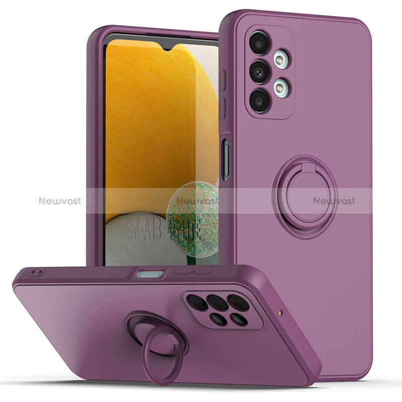 Ultra-thin Silicone Gel Soft Case Cover with Magnetic Finger Ring Stand QW1 for Samsung Galaxy A13 4G Purple