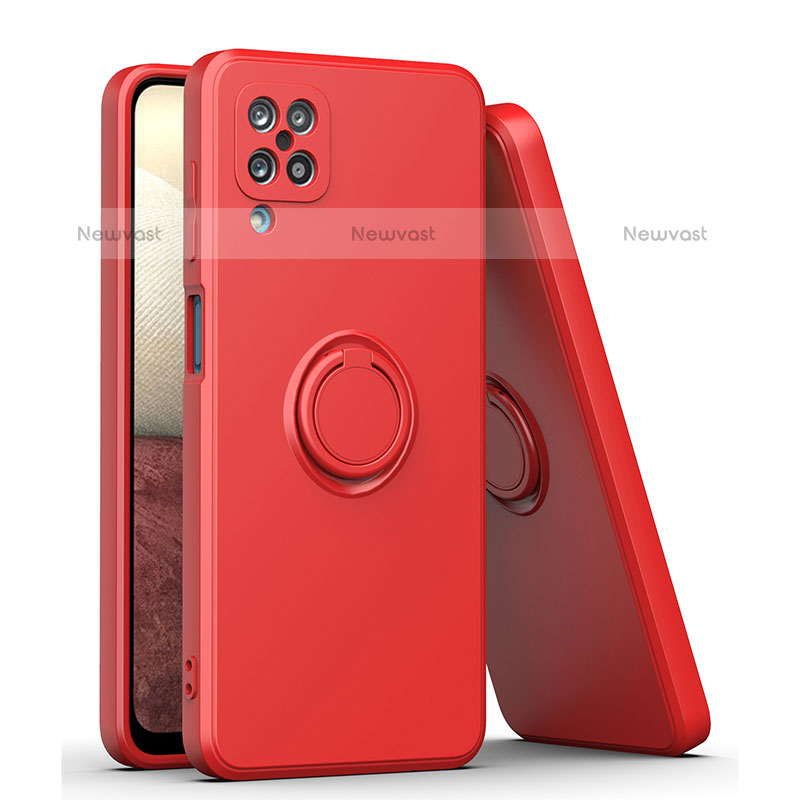 Ultra-thin Silicone Gel Soft Case Cover with Magnetic Finger Ring Stand QW1 for Samsung Galaxy F12 Red