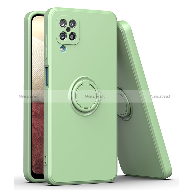 Ultra-thin Silicone Gel Soft Case Cover with Magnetic Finger Ring Stand QW1 for Samsung Galaxy M12 Army green