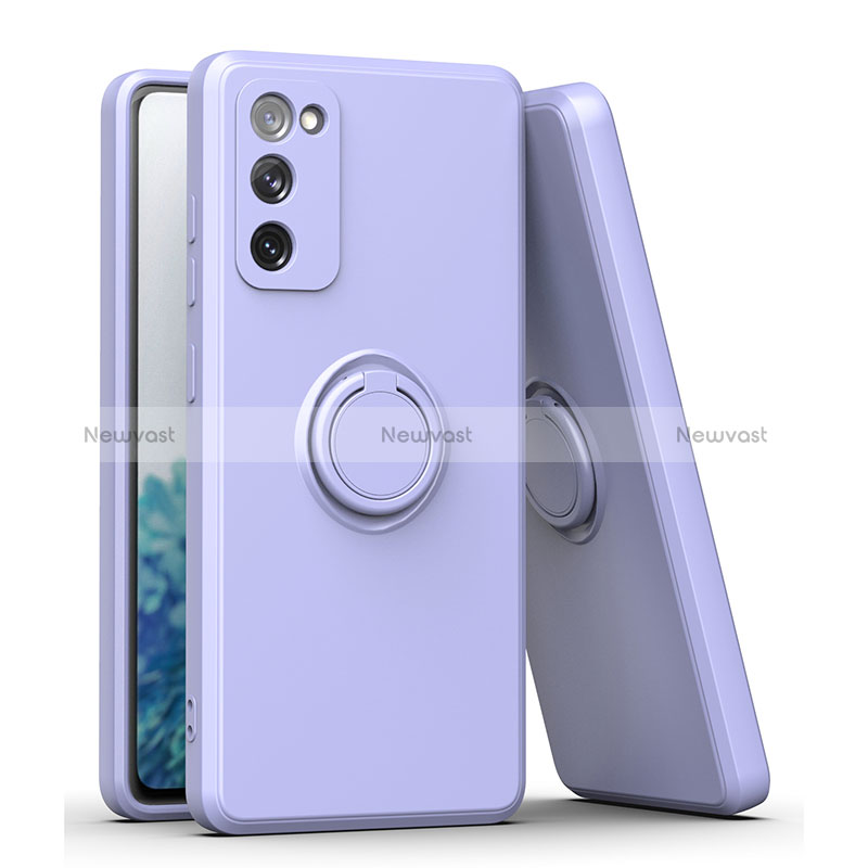 Ultra-thin Silicone Gel Soft Case Cover with Magnetic Finger Ring Stand QW1 for Samsung Galaxy S20 FE (2022) 5G Lavender Gray