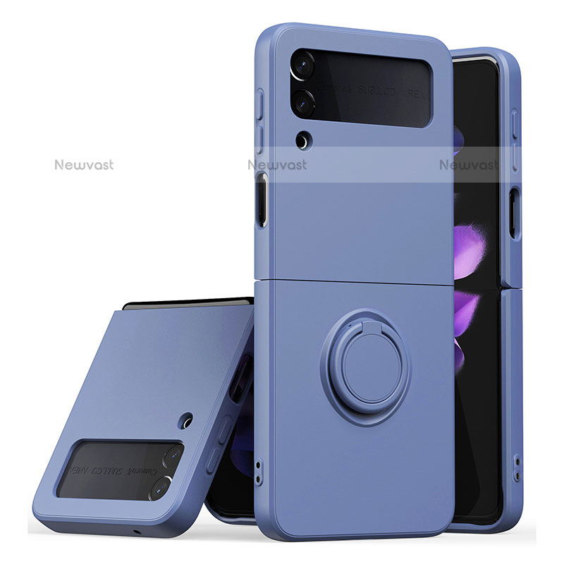 Ultra-thin Silicone Gel Soft Case Cover with Magnetic Finger Ring Stand QW1 for Samsung Galaxy Z Flip3 5G Lavender Gray