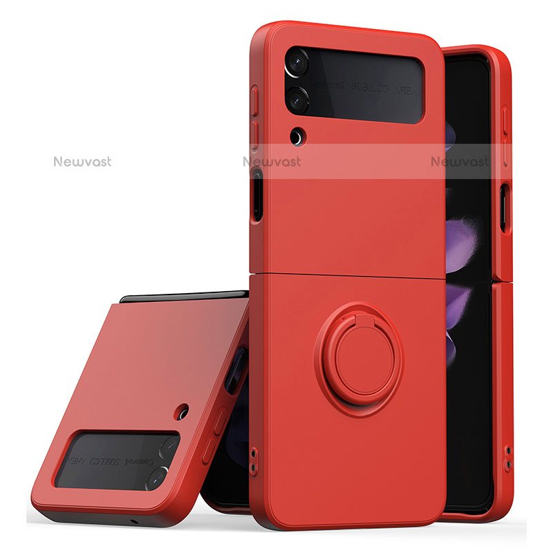 Ultra-thin Silicone Gel Soft Case Cover with Magnetic Finger Ring Stand QW1 for Samsung Galaxy Z Flip3 5G Red
