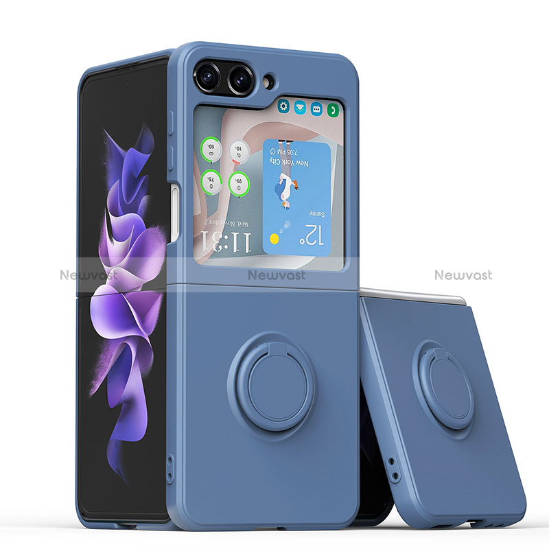 Ultra-thin Silicone Gel Soft Case Cover with Magnetic Finger Ring Stand QW1 for Samsung Galaxy Z Flip5 5G Lavender Gray