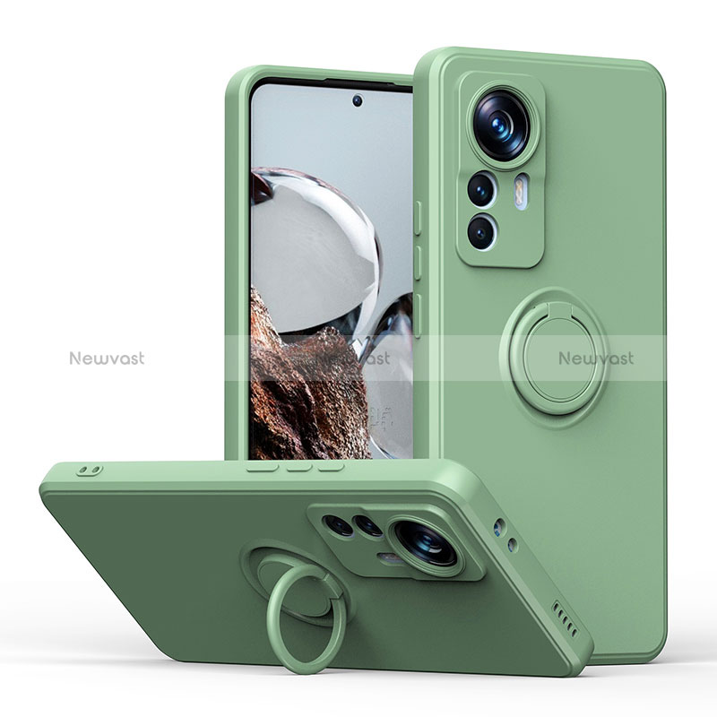 Ultra-thin Silicone Gel Soft Case Cover with Magnetic Finger Ring Stand QW1 for Xiaomi Mi 12T 5G Army green