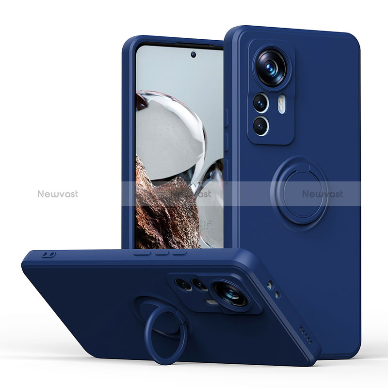 Ultra-thin Silicone Gel Soft Case Cover with Magnetic Finger Ring Stand QW1 for Xiaomi Mi 12T Pro 5G Blue