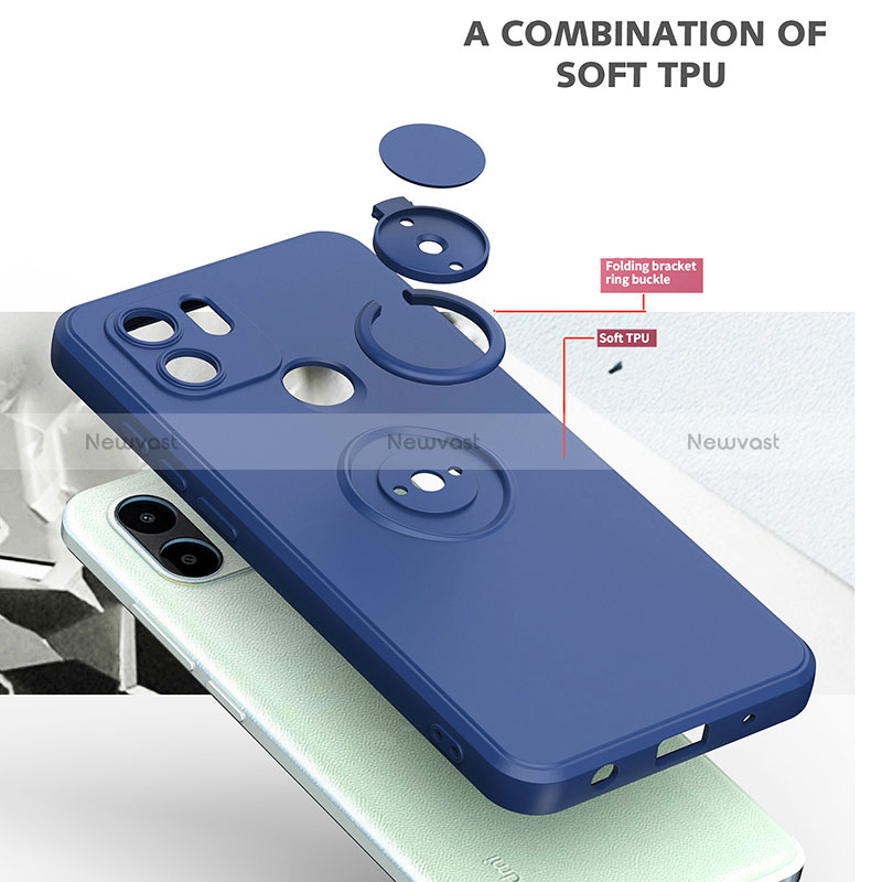 Ultra-thin Silicone Gel Soft Case Cover with Magnetic Finger Ring Stand QW1 for Xiaomi Poco C50