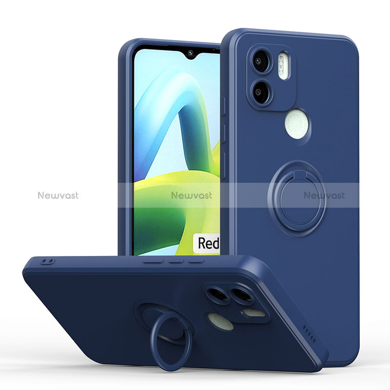 Ultra-thin Silicone Gel Soft Case Cover with Magnetic Finger Ring Stand QW1 for Xiaomi Poco C50 Blue