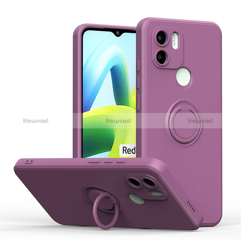 Ultra-thin Silicone Gel Soft Case Cover with Magnetic Finger Ring Stand QW1 for Xiaomi Poco C50 Purple