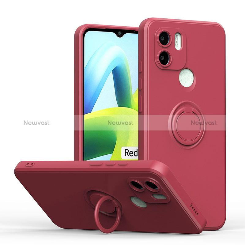 Ultra-thin Silicone Gel Soft Case Cover with Magnetic Finger Ring Stand QW1 for Xiaomi Poco C50 Red Wine