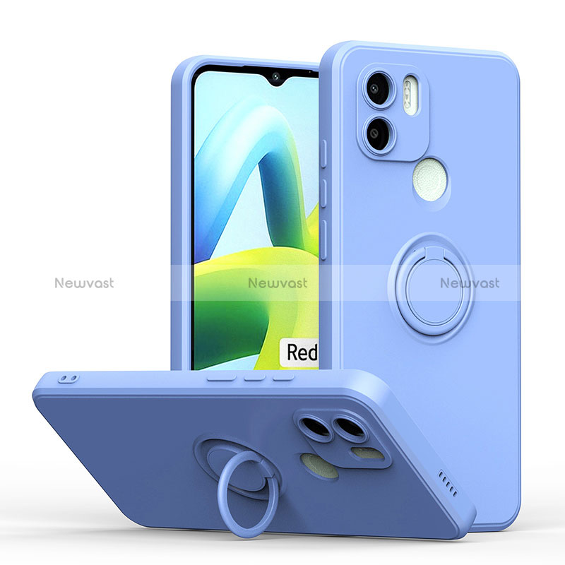 Ultra-thin Silicone Gel Soft Case Cover with Magnetic Finger Ring Stand QW1 for Xiaomi Poco C50 Sky Blue