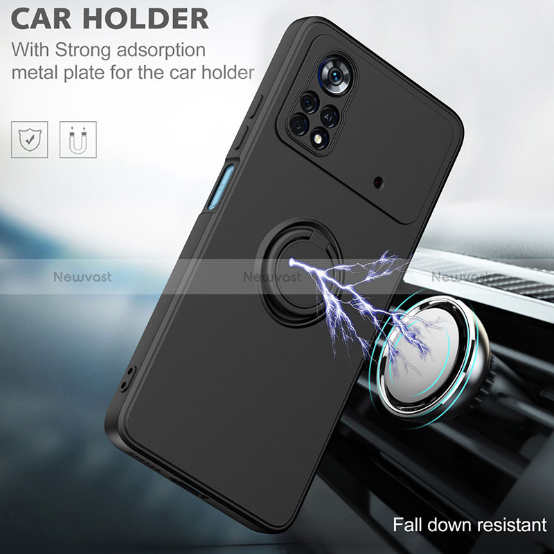 Ultra-thin Silicone Gel Soft Case Cover with Magnetic Finger Ring Stand QW1 for Xiaomi Poco X4 Pro 5G