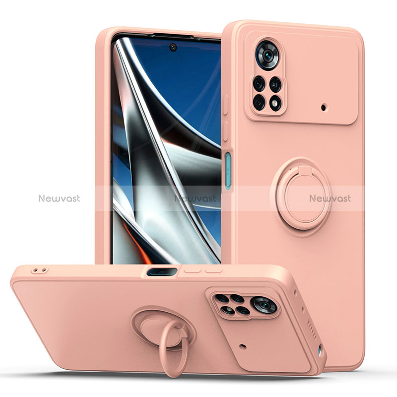 Ultra-thin Silicone Gel Soft Case Cover with Magnetic Finger Ring Stand QW1 for Xiaomi Poco X4 Pro 5G