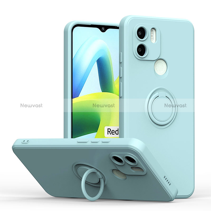 Ultra-thin Silicone Gel Soft Case Cover with Magnetic Finger Ring Stand QW1 for Xiaomi Redmi A1 Mint Blue