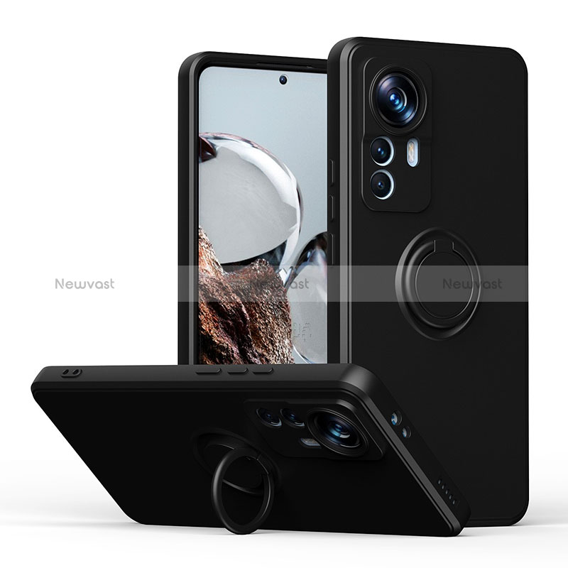 Ultra-thin Silicone Gel Soft Case Cover with Magnetic Finger Ring Stand QW1 for Xiaomi Redmi K50 Ultra 5G Black