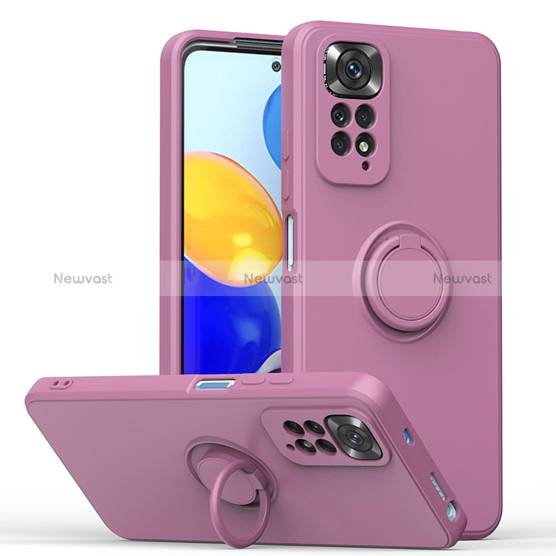 Ultra-thin Silicone Gel Soft Case Cover with Magnetic Finger Ring Stand QW1 for Xiaomi Redmi Note 11 4G (2022)