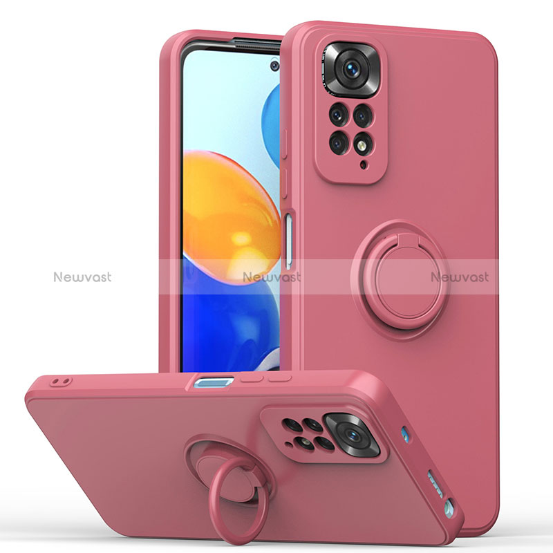 Ultra-thin Silicone Gel Soft Case Cover with Magnetic Finger Ring Stand QW1 for Xiaomi Redmi Note 11 4G (2022)