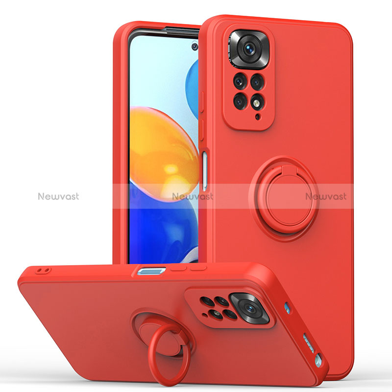 Ultra-thin Silicone Gel Soft Case Cover with Magnetic Finger Ring Stand QW1 for Xiaomi Redmi Note 11 4G (2022)