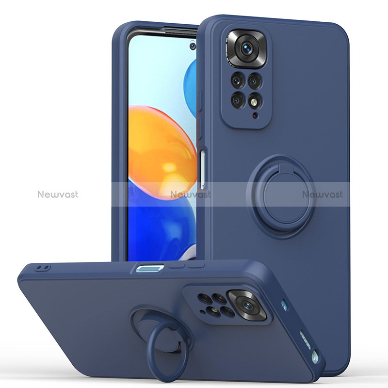 Ultra-thin Silicone Gel Soft Case Cover with Magnetic Finger Ring Stand QW1 for Xiaomi Redmi Note 11 4G (2022) Blue